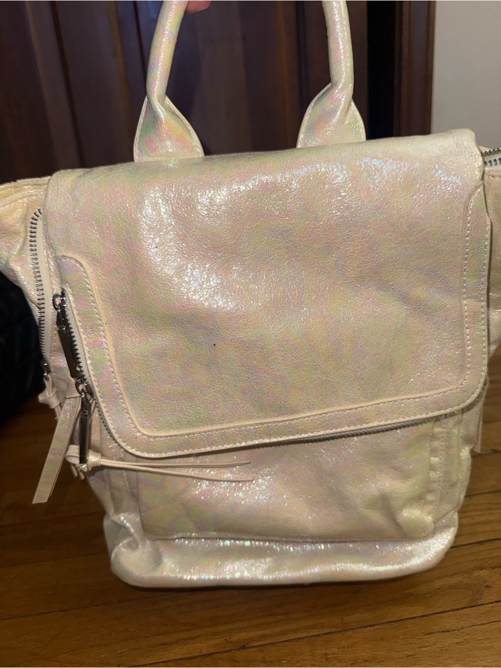 Iridescent Cream Women's Backpack - Shimmer Finish